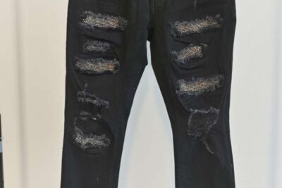 AMIRI Men's MX1 Bandana Ripped Patch Skinny Jeans Black