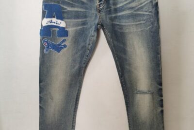 Amiri Varsity Applique Logo Skinny Jeans Antique Indigo Wash