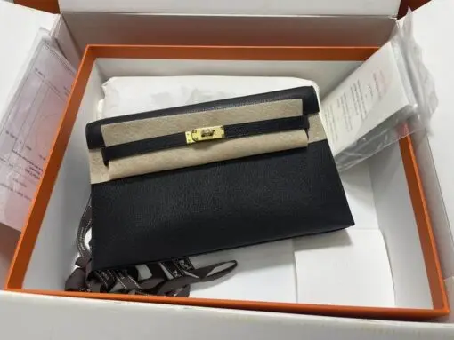 Hermes Kelly Medium Pochette Bag Black