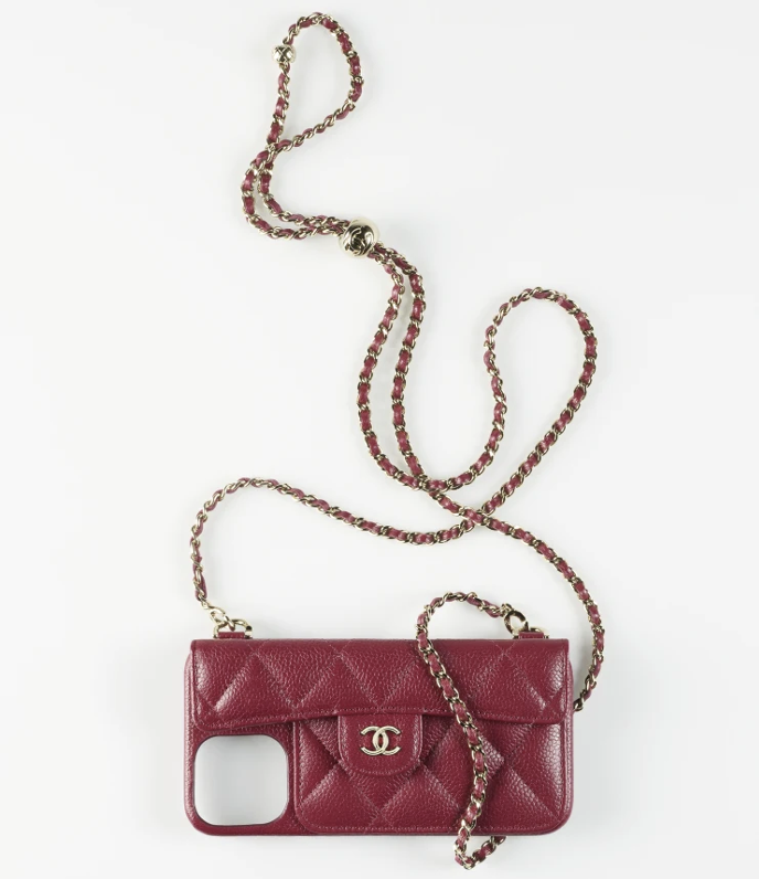 CC Luxury Wallet Short Strap Phone Case Red