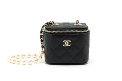 Chanel Mini Vanity With Pearl Chain Lambskin Black