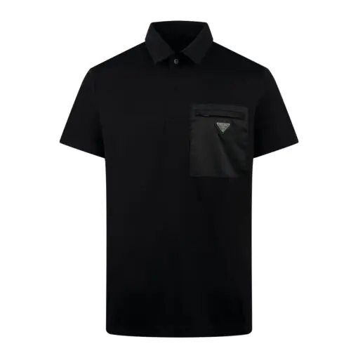 Prada Re-Nylon Cotton Blend Polo Shirt Black