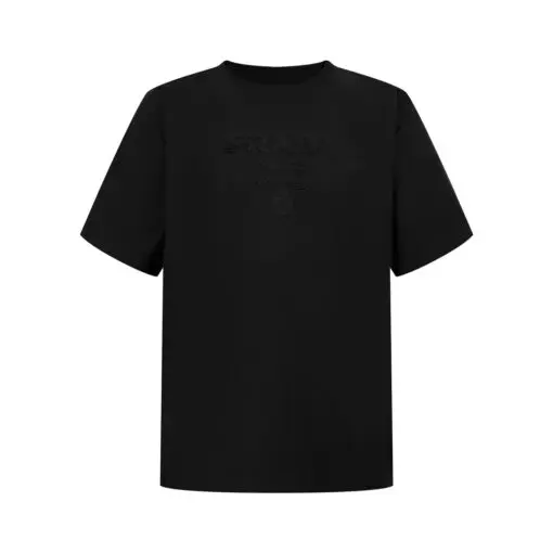 Prada Cotton Jersey T-Shirt Tonal Raised Lettering Black