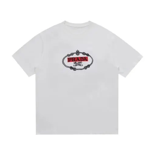 Prada Cotton Jersey T-Shirt Screen Printed Prada Milano logo White