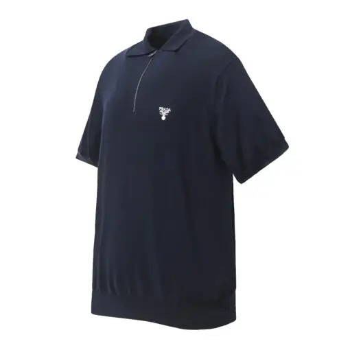 Prada Superfine Wool Polo Shirt Navy Blue