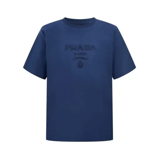 Prada Appliqué Technical Cotton Men T-Shirt Blue