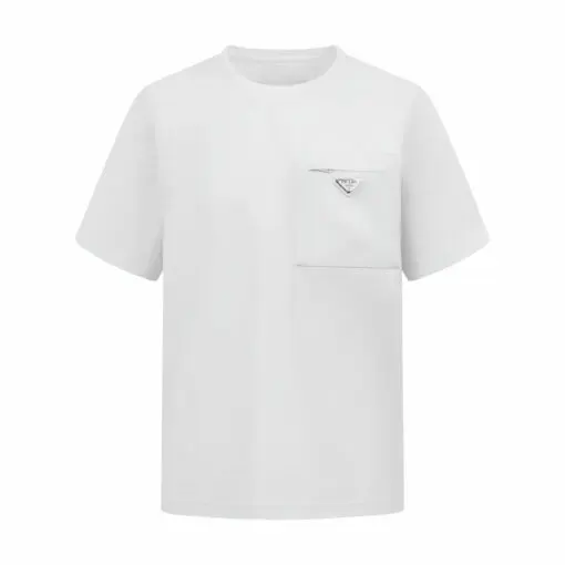 Prada Cotton Jersey T-shirt Zipped Re-Nylon pocket White