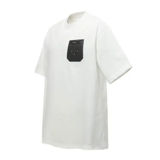Prada Men’s Cotton T-Shirt Distinctive Black Re-Nylon Pocket White