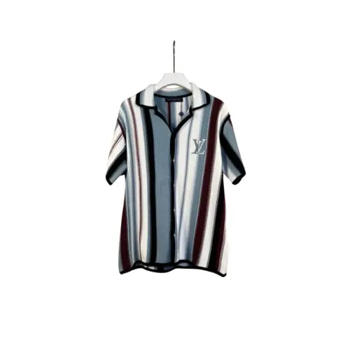 LV Striped Crochet Short-Sleeved Shirt