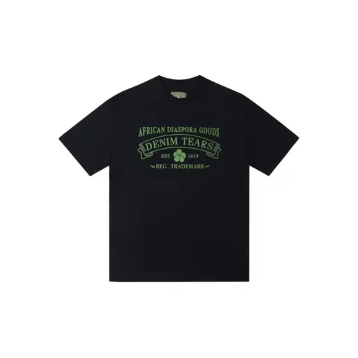 Denim Tears Green Text Logo Monogram T Shirt Black