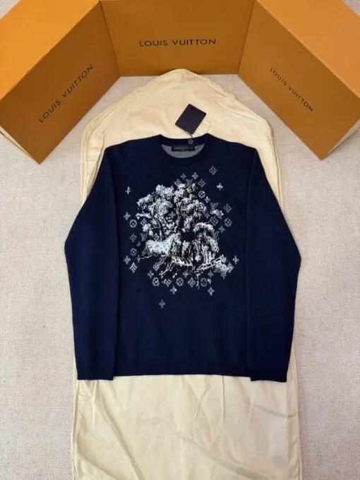LV Navy Blue Sweatshirt Tapestry Monogram Motif