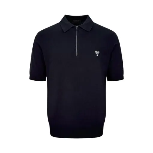 Prada Men’s Half-Zip Superfine Wool Polo Shirt Navy Blue