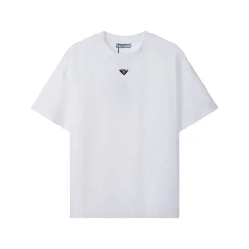 Prada White Cotton T-Shirt Enameled Metal Triangle Logo