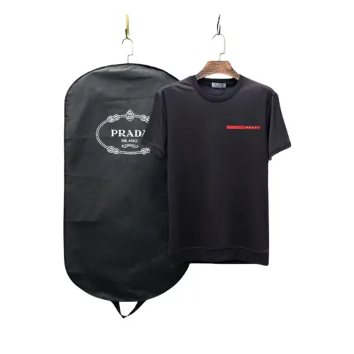 Prada Piqué T Shirt Ribbed Crew Neck Black