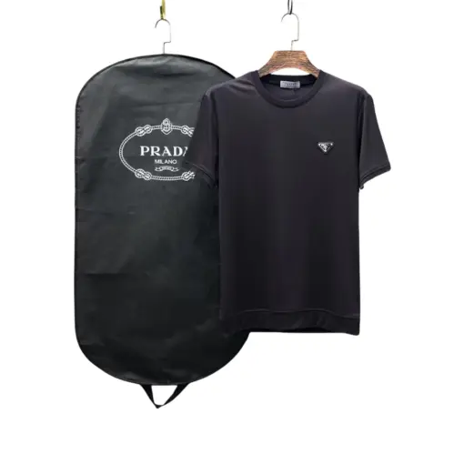 Prada Crewneck T-Shirt Brand’s Iconic Triangle Logo Black