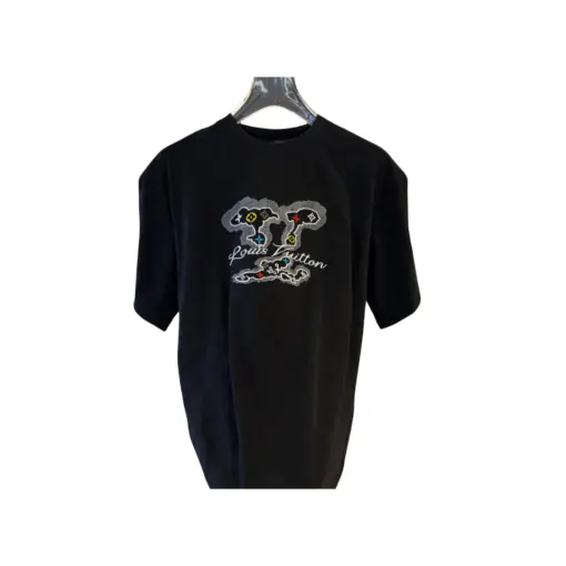 LV Graphic Embellished Cotton T-Shirt Black