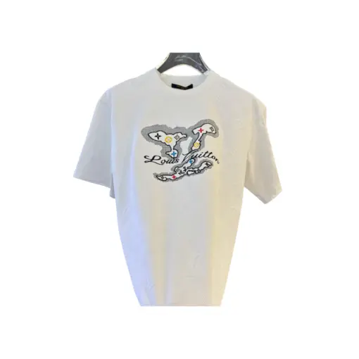 LV Graphic Embellished Cotton T-Shirt White