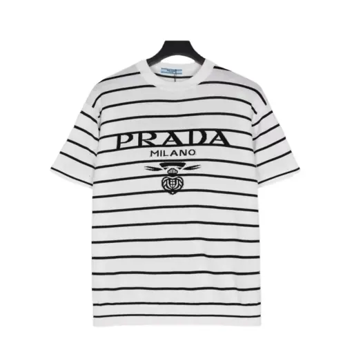 Prada White And Black Striped Crew Neck T-Shirt