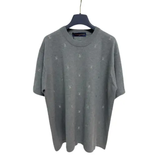 LV Blason Embroidered Crewneck T Shirt Gray