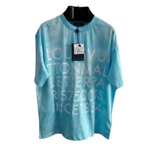 LV Short Sleeved Light Blue Tie Dye T Shirt