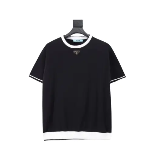 Prada Black Polo T Shirt Contrast White Collar