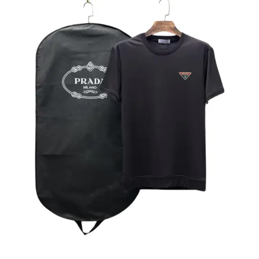 Prada Milano Triangle Logo Cotton T-Shirt Black