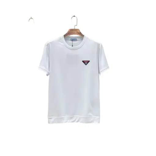 Prada Cotton T Shirt Brand’s Signature Triangle Logo White