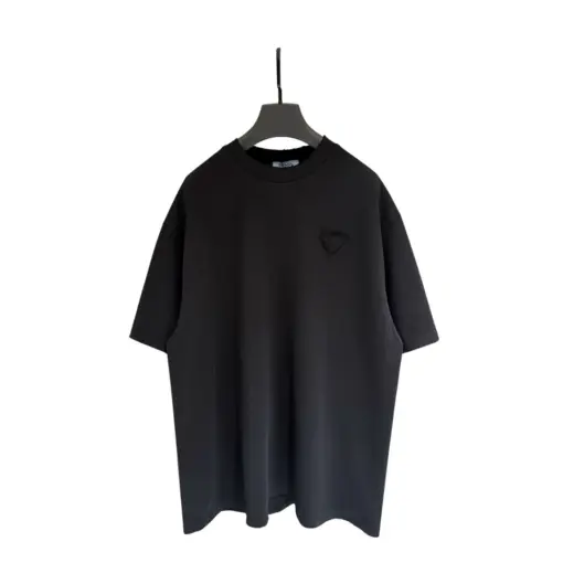 Prada Cotton T-Shirt Triangle Logo Black