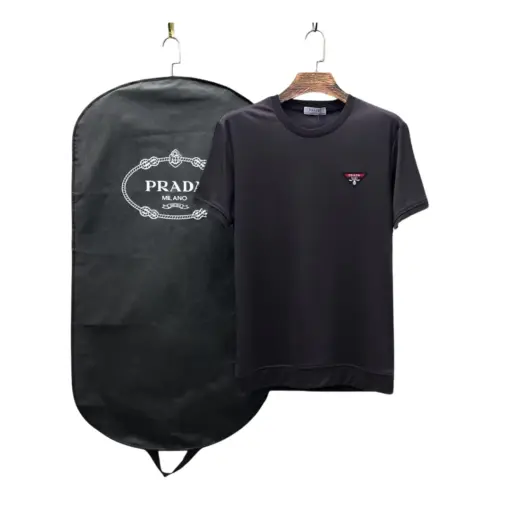 Prada Cotton T Shirt Brand’s Signature Triangle Logo Black