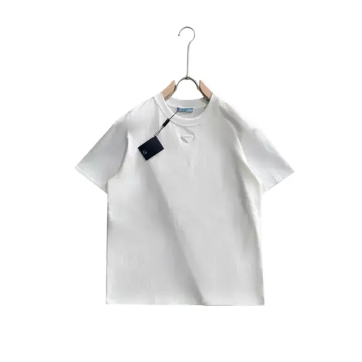 Prada White Triangle Logo Cotton T Shirt