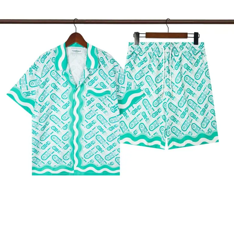 Casablanca “Green Ping Pong Monogram” Cuban Collar Silk Shirt And Short Set