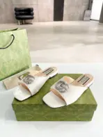 G Crystal Slippers White