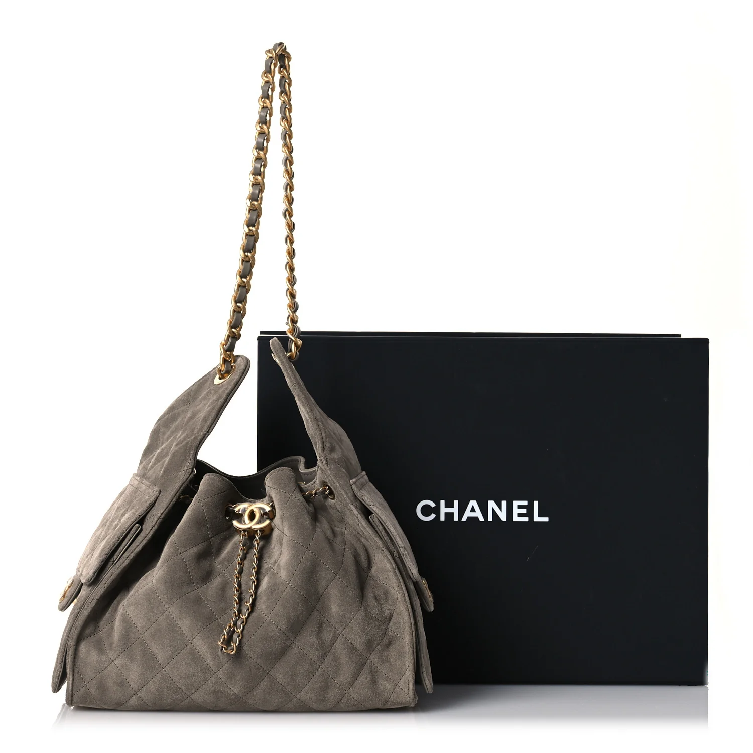 1ed799025dcfc5ecdd77e4ec02ee30e0 Chanel 25 Hobo Grey Suede Bag - Image 1