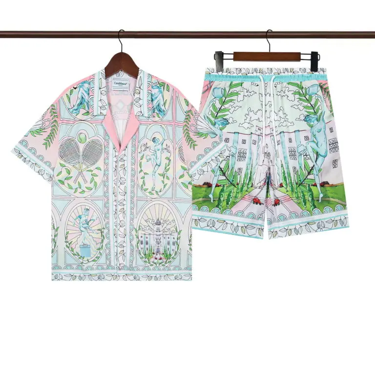 Casablanca Vase Print Cuban-Collar Silk Shirt And Shorts Set
