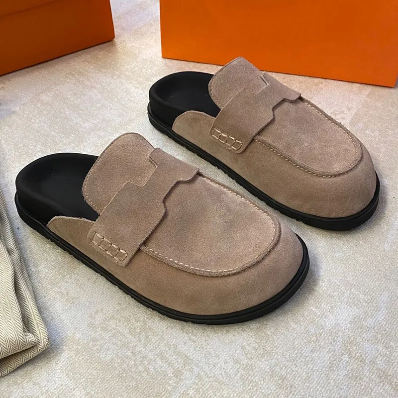 Hermès Go Taupe Suede Mules