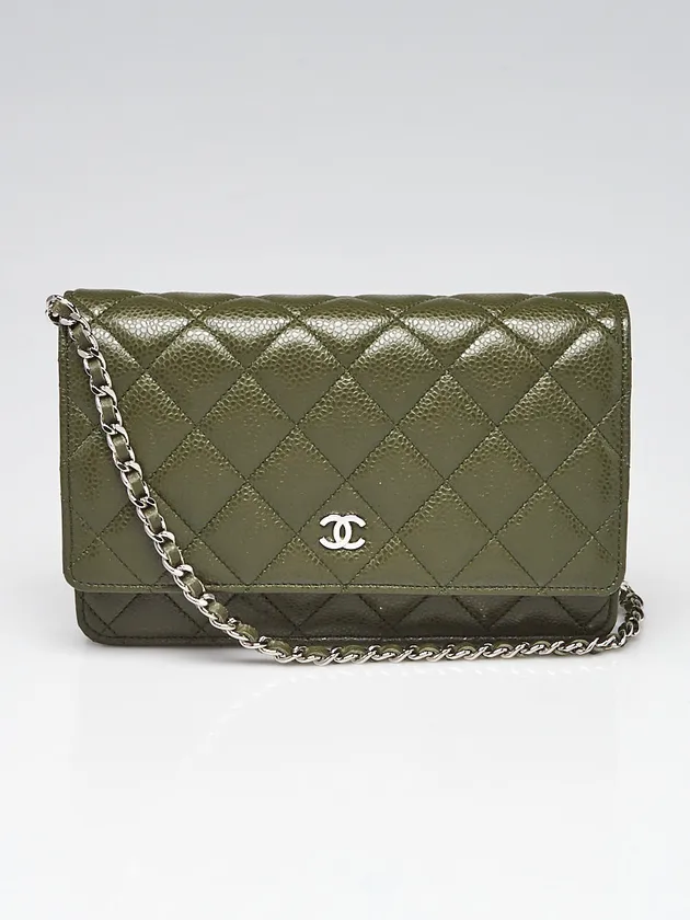 341726_01 Chanel Classic Olive Green Leather Bag - Image 1