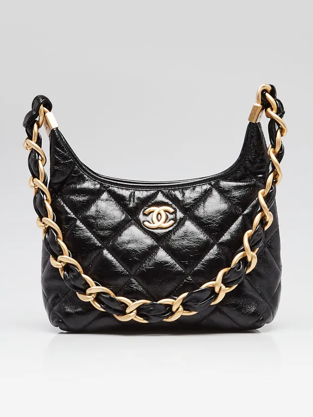 707892_01 Chanel Black Shiny Leather Small Hobo Bag - Image 1