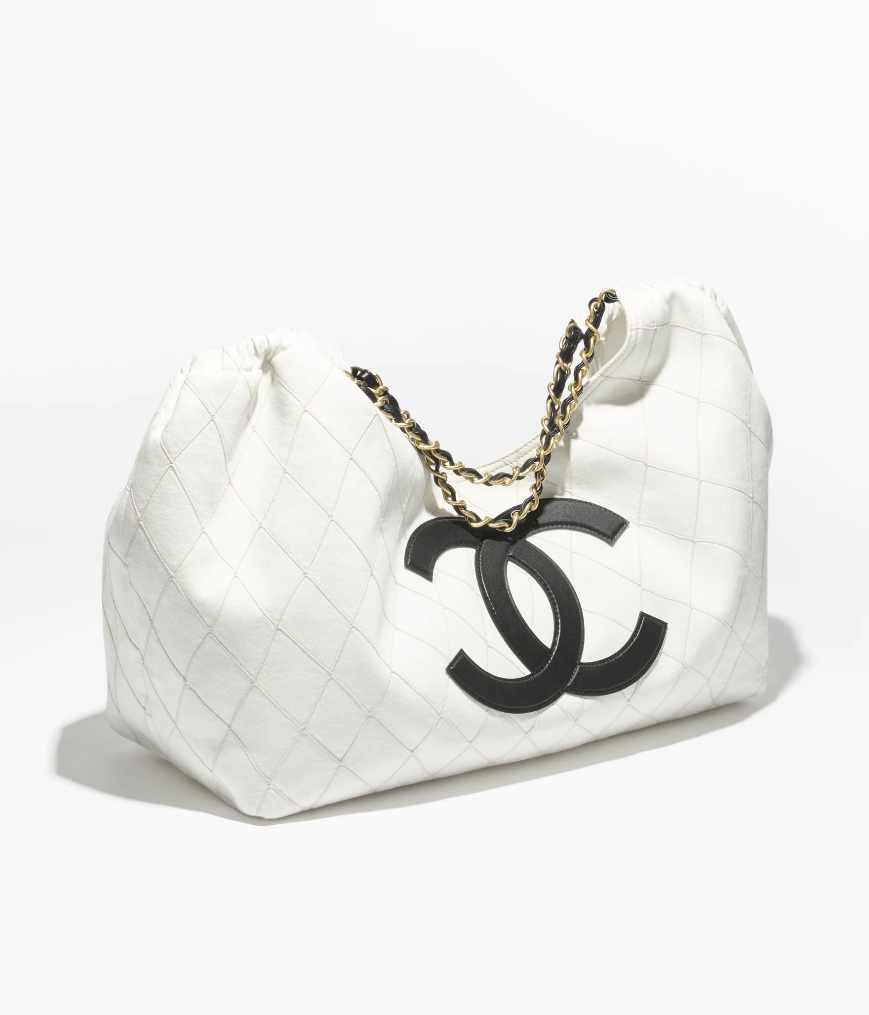 80916492 Chanel Coco Beach White And Black Denim Small Shopping Bag - Image 1