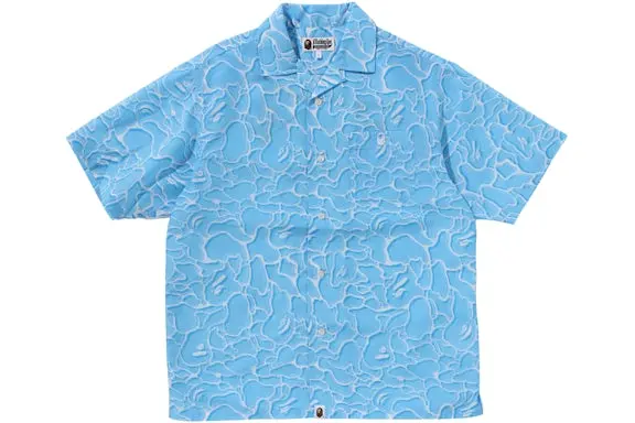 BAPE ABC Sea Surface Camo Open Collar S/S Shirt Blue