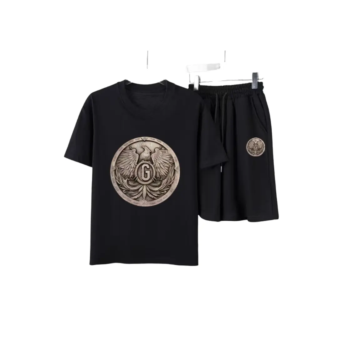 Dolce & Gabbana Eagle Emblem Print T-Shirt & Shorts Set Black