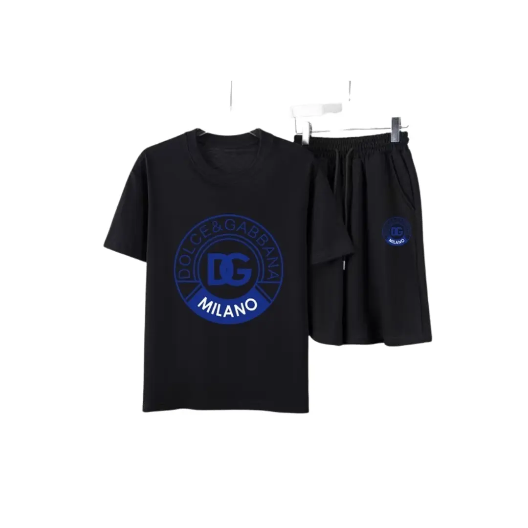 Dolce & Gabbana Circular Logo Print T-Shirt & Shorts Set Black