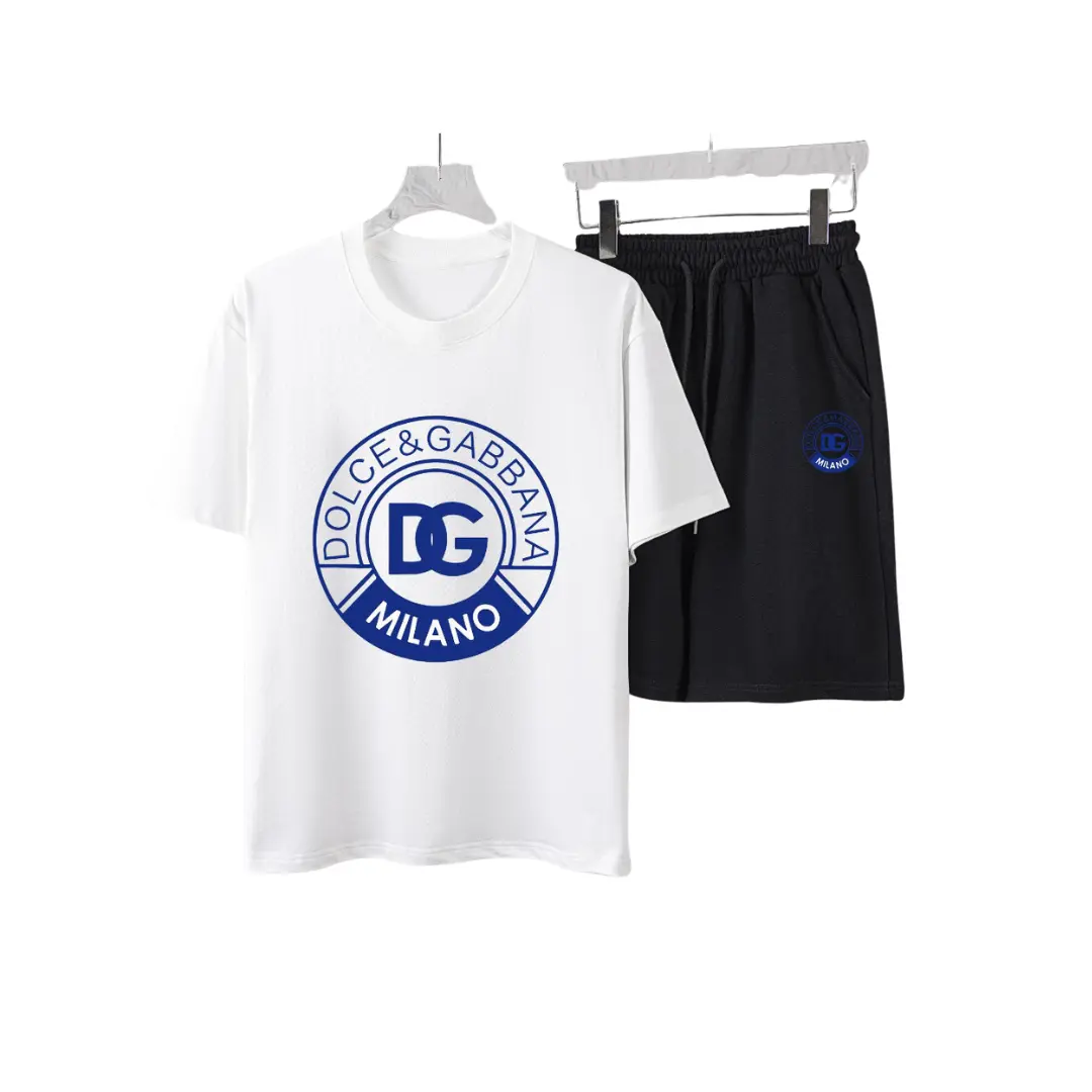 Dolce & Gabbana Circular Logo Print T-Shirt & Shorts Set White