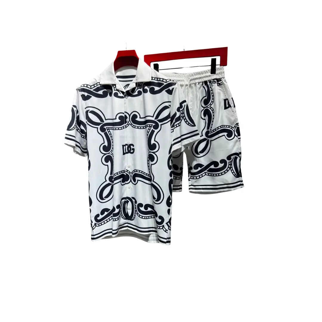 Dolce & Gabbana White Bandana-Print Silk Camp Shirt And Shorts Set