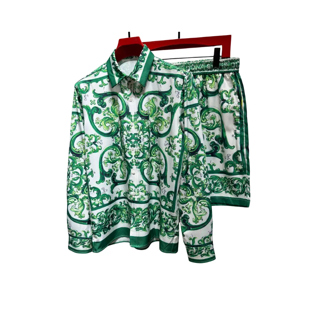 Dolce & Gabbana White Baroque-Print Silk Shirt And Shorts Set