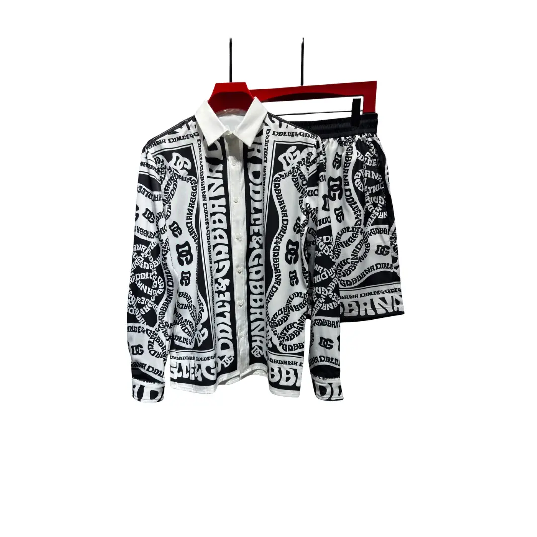 Dolce & Gabbana Monochrome Logo Silk Shirt And Shorts Set