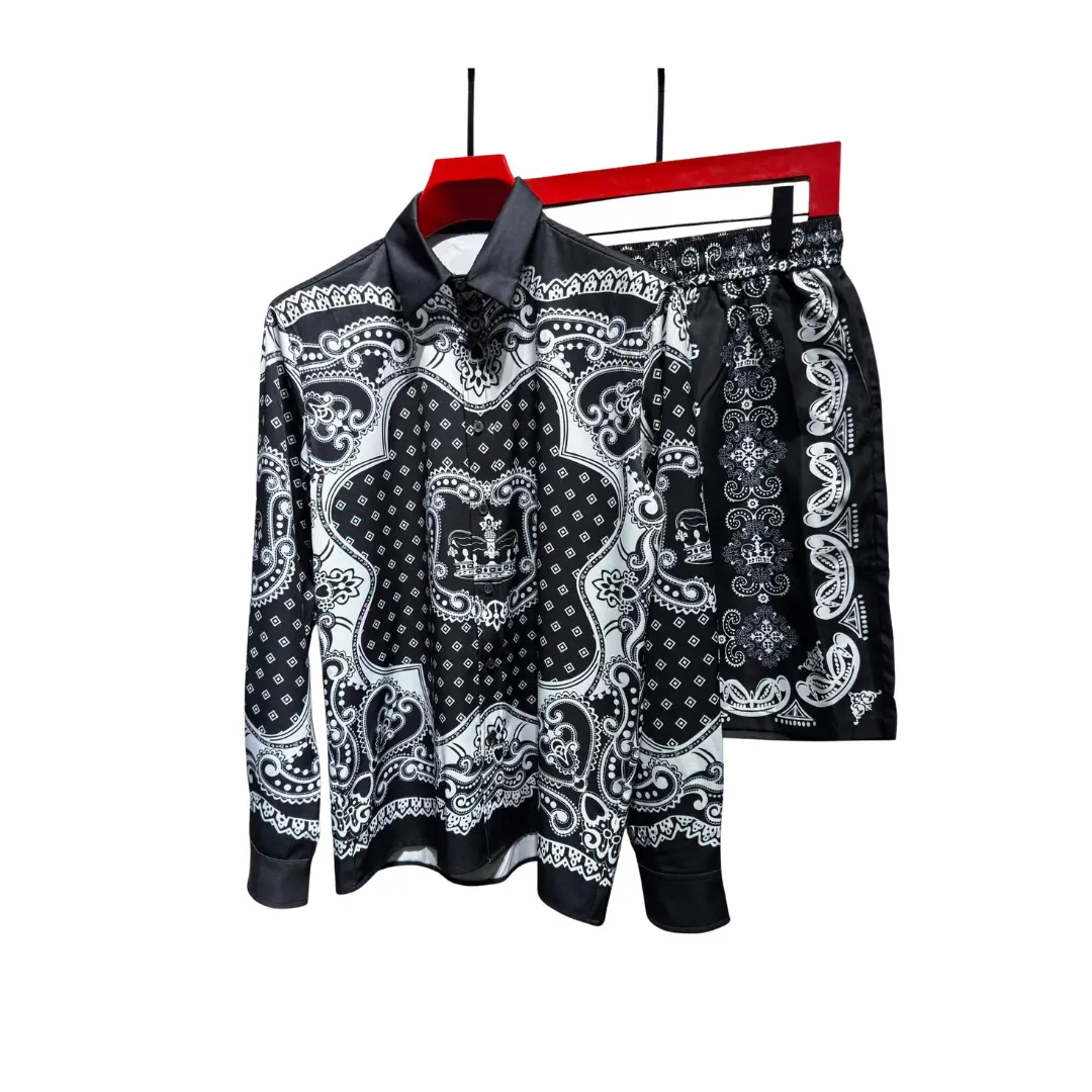 Dolce & Gabbana Black And White Paisley Silk Shirt And Shorts Set