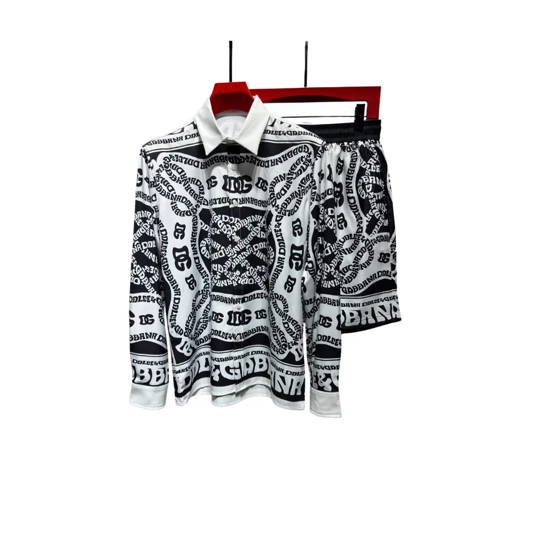 Dolce & Gabbana Black And White Silk Shirt And Shorts Set