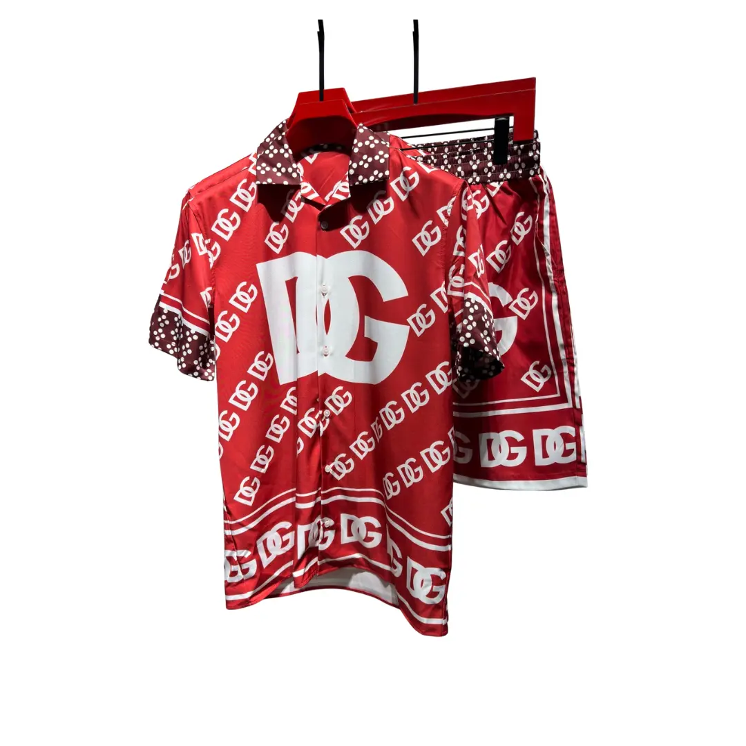 Dolce & Gabbana Red Hawaiian Silk Shirt And Shorts Set