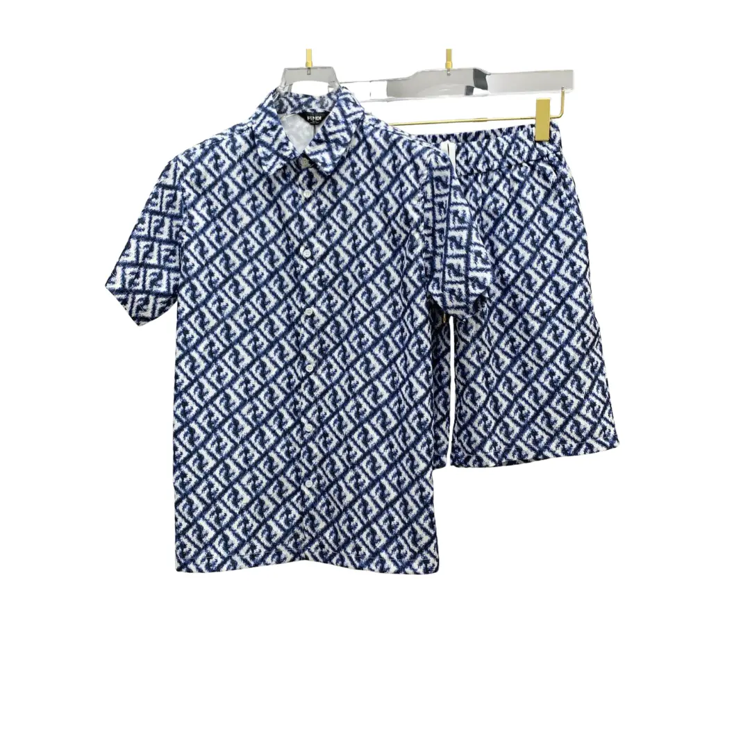Fendi FF-Monogram Linen Navy Shirt And Shorts Set