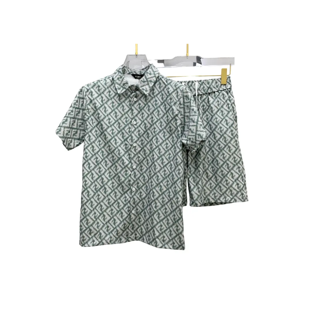 Fendi FF-Monogram Linen Mint Green Shirt And Shorts Set